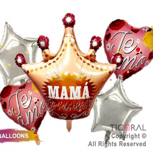 SET DE GLOBOS METALIZADO DIA DE LA MADRE MAMA TE AMO 5 UNIDADES X 1